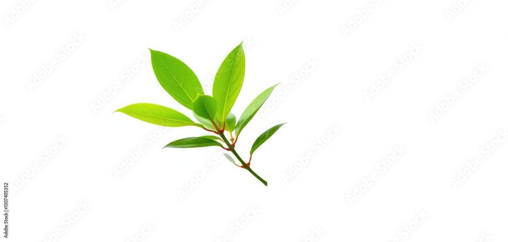 Single vibrant green plant, isolated on pure white background, detail, macro Single vibrant green plant, isolated on pure white background, detail, macro