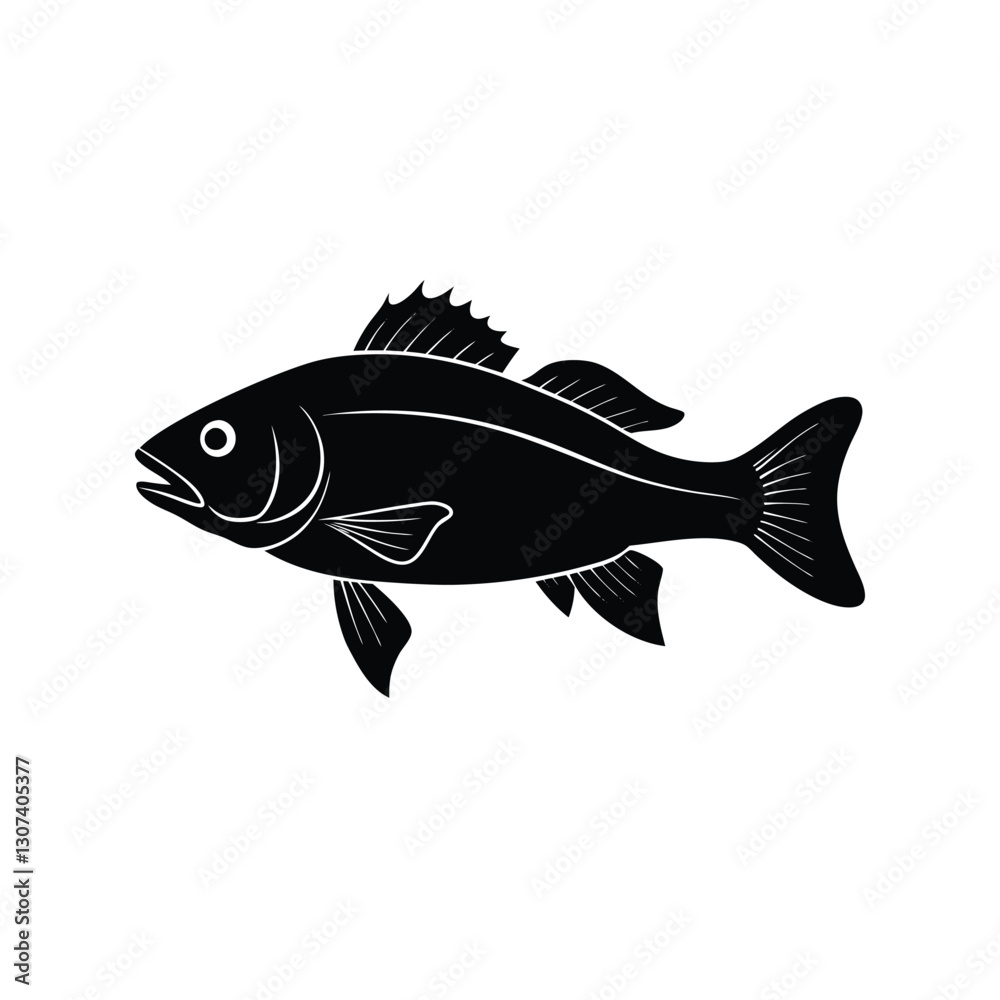 Fototapeta premium Sea Bass Silhouette Vector Art and Black Sea Bass Fish Design Illustration