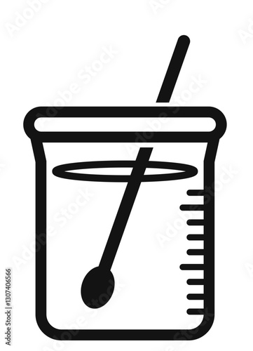 icon of a measuring cup with a stirring spoon representing liquid measurement or mixing in cooking and baking.