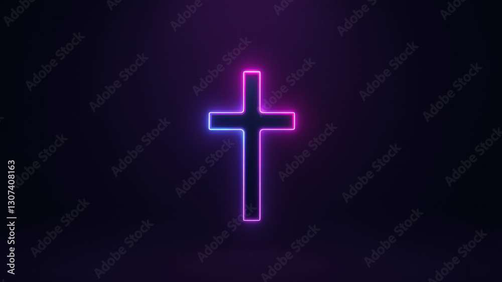 Obraz premium Digital neon cross symbolizing Christianity.