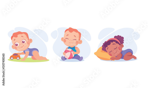 Baby Little Boy and Girl with Cute Face Vector Set