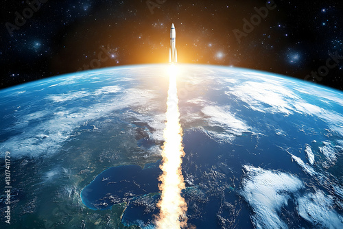 Spectacular rocket launch from Earth, blazing through the atmosphere towards space