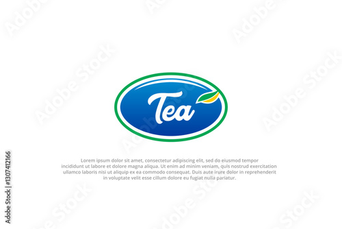 classic iconic circle oval tea drink leaf logo blue