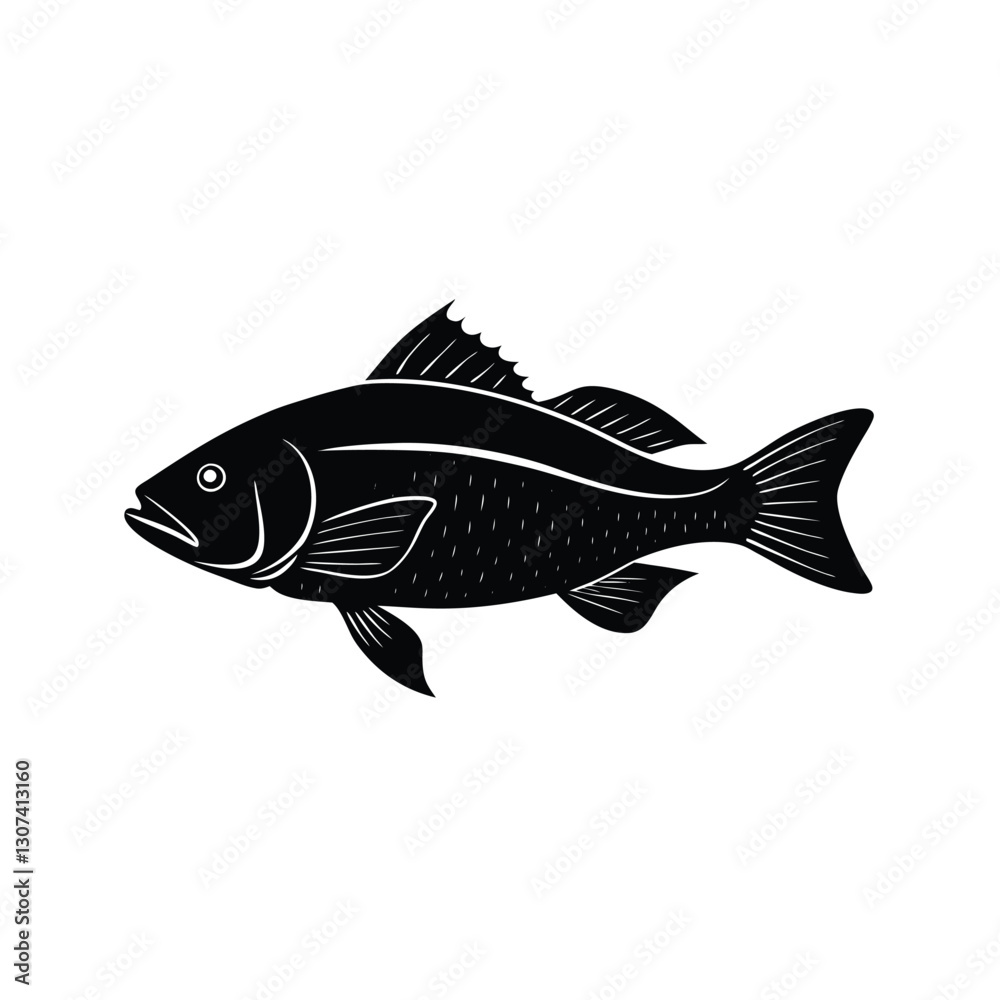 Fototapeta premium Snapper Silhouette Vector Art | Black Snapper Fish Illustration Design