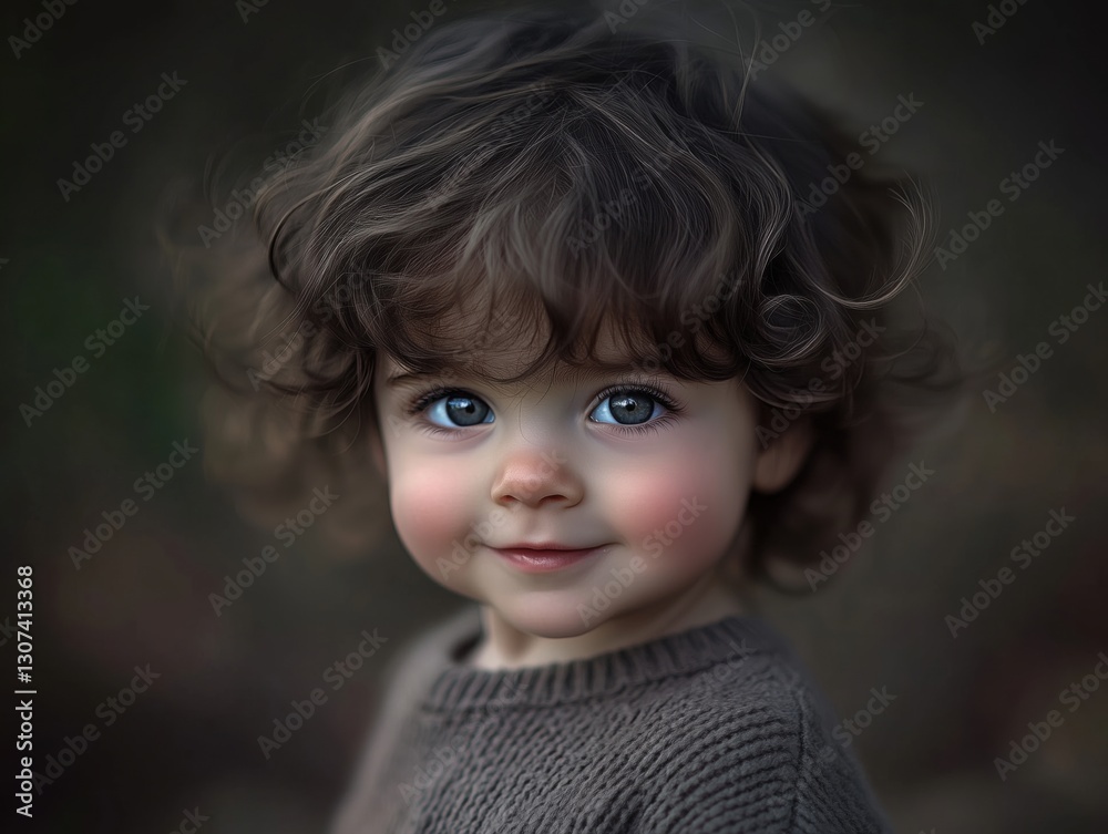 A smiling child with curly hair and bright blue eyes, wearing a cozy sweater. A smiling child with curly hair and bright blue eyes, wearing a cozy sweater.