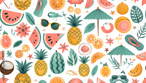 Pixel Art Summer Fruit Pattern: Pineapple, Watermelon, and Orange Slices