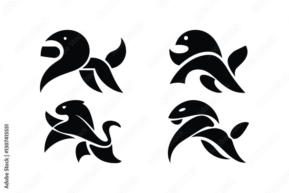 Naklejka premium Abstract Animal Silhouette Vector Set Creative Tribal Wildlife Icons