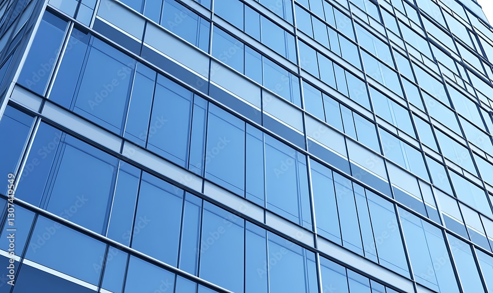 Modern glass facade of a skyscraper reflecting blue sky and light. Modern glass facade of a skyscraper reflecting blue sky and light.