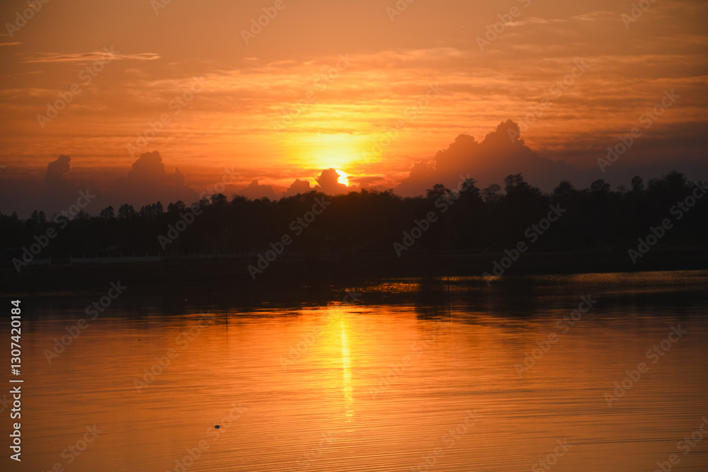 Orange sky with clouds at sunset Orange sky with clouds at sunset