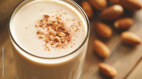 Close-up shot of almond milk.