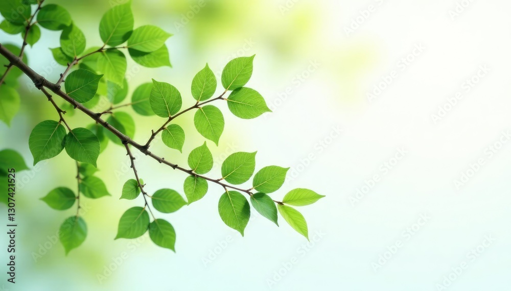 Delicate tree branches against white background, leafy, clean, nature Delicate tree branches against white background, leafy, clean, nature