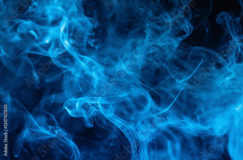 Blue smoke on a black background, simple and minimalistic, close-up, high-resolution, professional photograph, high-quality render