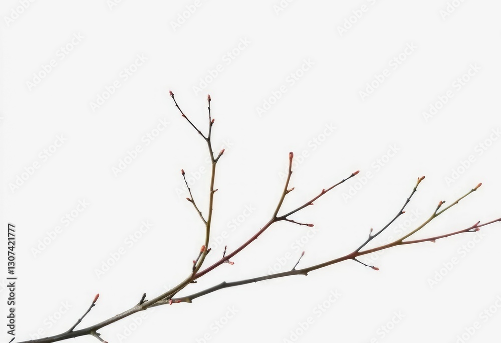 Fototapeta premium Delicate, bare branches isolated against a pure white backdrop, calm, bare
