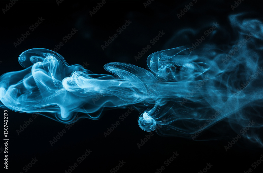Fototapeta premium Blue smoke on a black background, simple and minimalistic, close-up, high-resolution, professional photograph, high-quality render