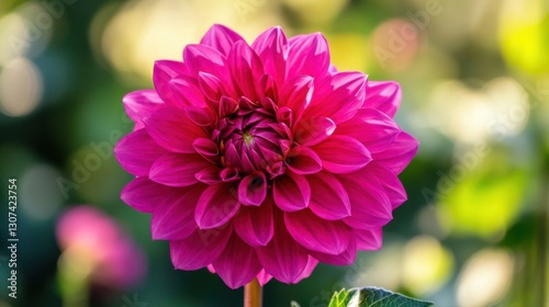 Bright pink dahlia in bloom.