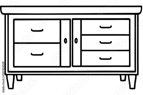 cabinet with drawers line art vector illustration