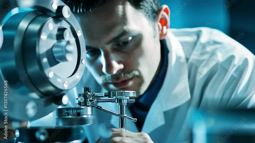 A close-up of an engineer inspecting a complex mechanical part with precision tools A close-up of an engineer inspecting a complex mechanical part with precision tools