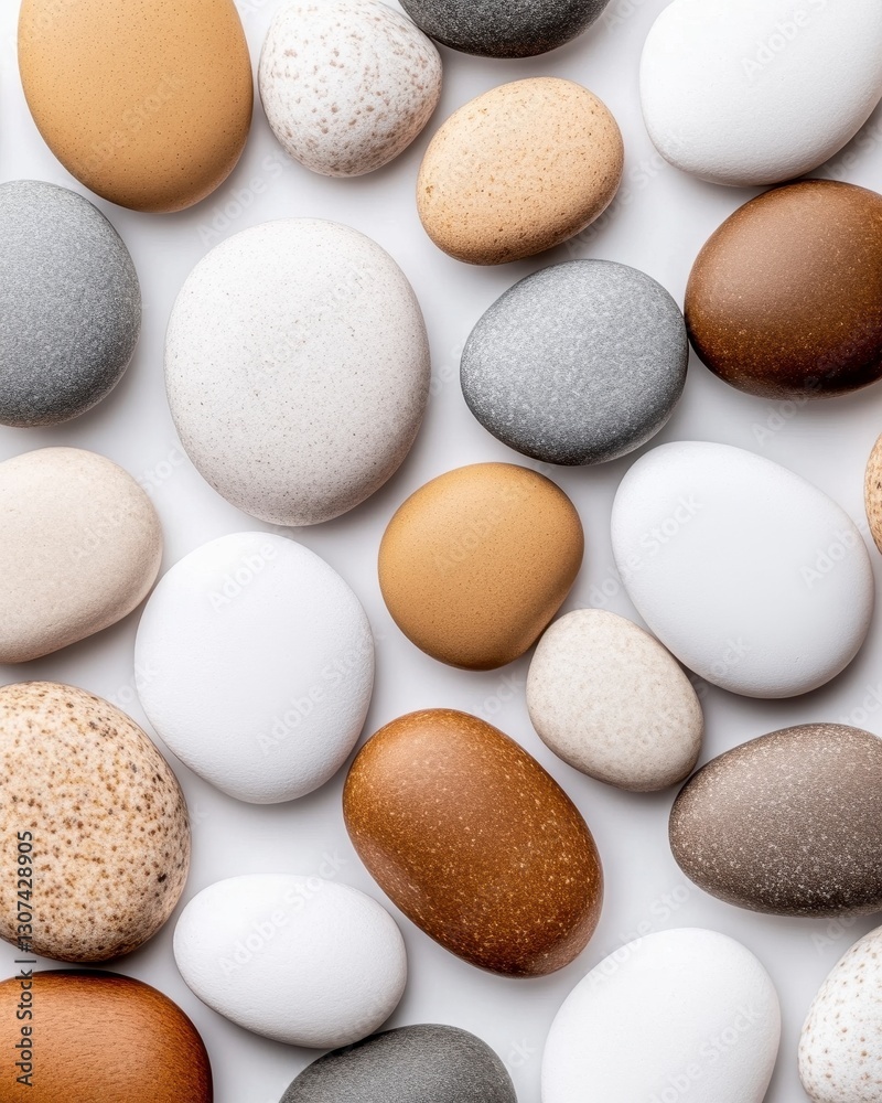 Collection of Speckled Stones in Neutral Tones on White Background Collection of Speckled Stones in Neutral Tones on White Background