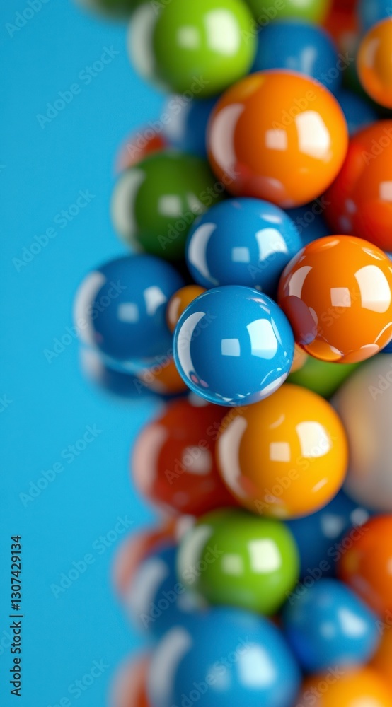 Colorful Glossy Spheres on Blue Background 3D Render