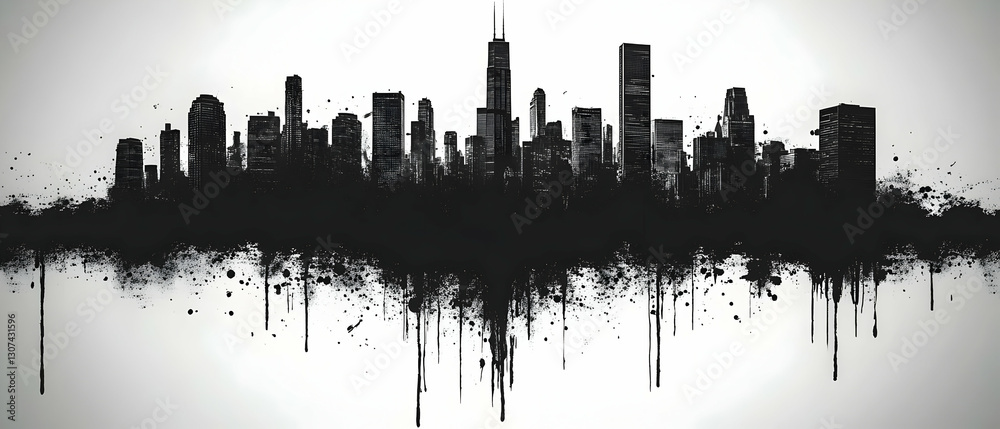 Naklejka premium Cityscape Ink Blot Skyline Art Print