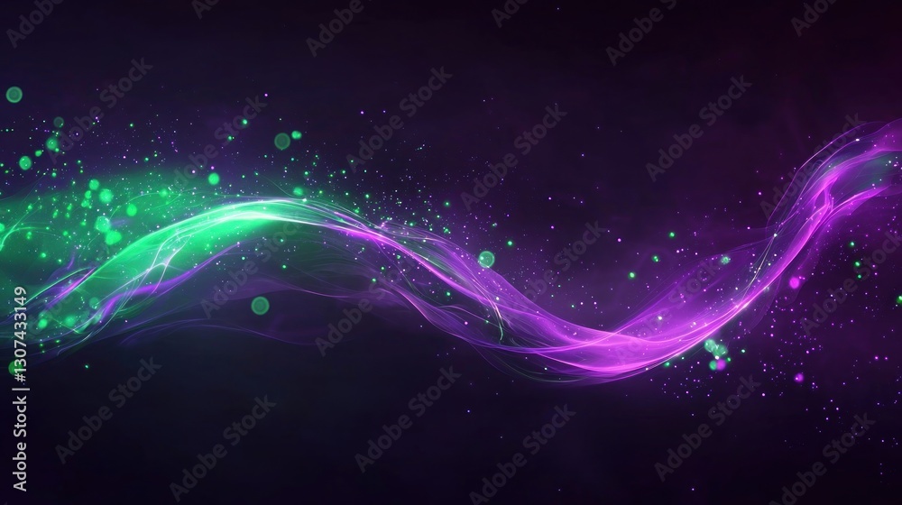 Fototapeta premium Glowing abstract wavy lines of green and purple colors