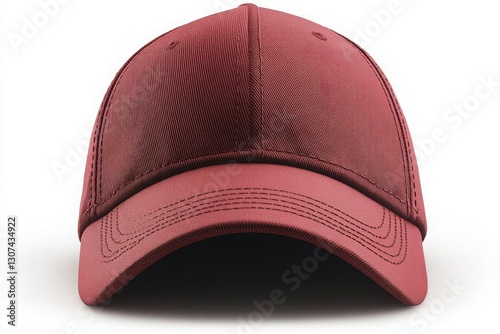 Close-up of a classic maroon baseball cap Focus on texture and stitching details Simple sporty headwear for casual occasions
