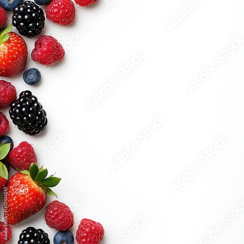 Red Raspberries Blackberries Blueberries and Strawberries on White Background