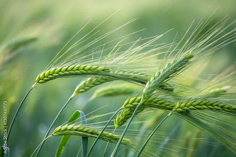 Organic wheat field, golden ears swaying in wind, 3D illustration Organic wheat field, golden ears swaying in wind, 3D illustration