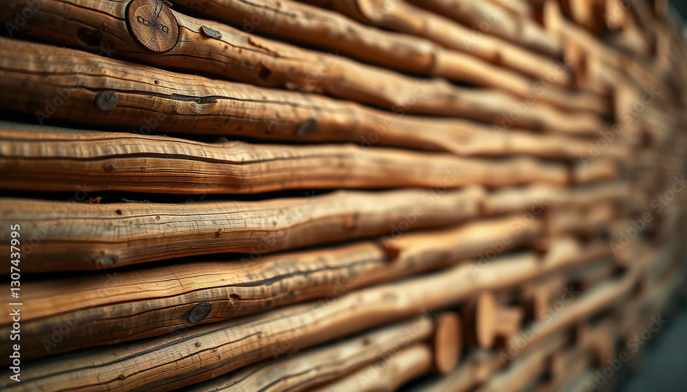 Refined Timber: Macro View of a Smooth Log Wall with Rich Wooden Textures. Generative Ai Refined Timber: Macro View of a Smooth Log Wall with Rich Wooden Textures. Generative Ai
