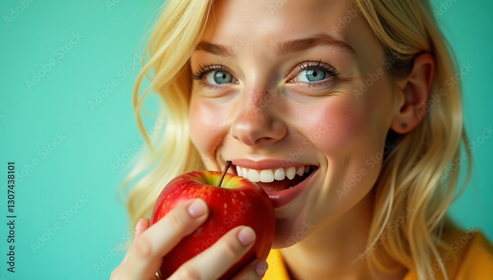Girl with an apple, close-up Girl with an apple, close-up