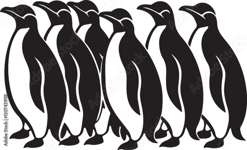 Set Of A Group Of Penguins Art Silhouette Vector ,animals, polar, isolated, christmas, drawing, beak