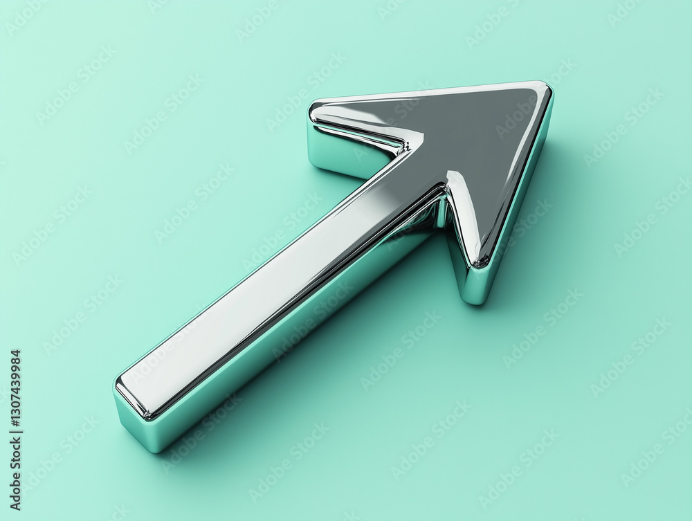 3D Upward Arrow with Chrome Finish, Isolated on a Solid Background 3D Upward Arrow with Chrome Finish, Isolated on a Solid Background