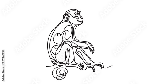 Continuous one single minimal line drawing monkey