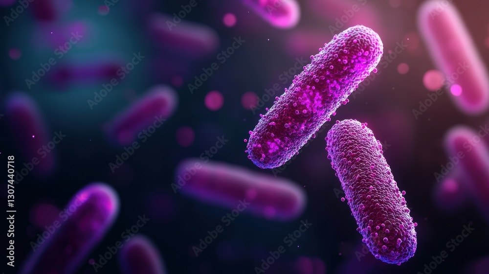 Vibrant 3D rendering of bacteria in a microscopic view Vibrant 3D rendering of bacteria in a microscopic view