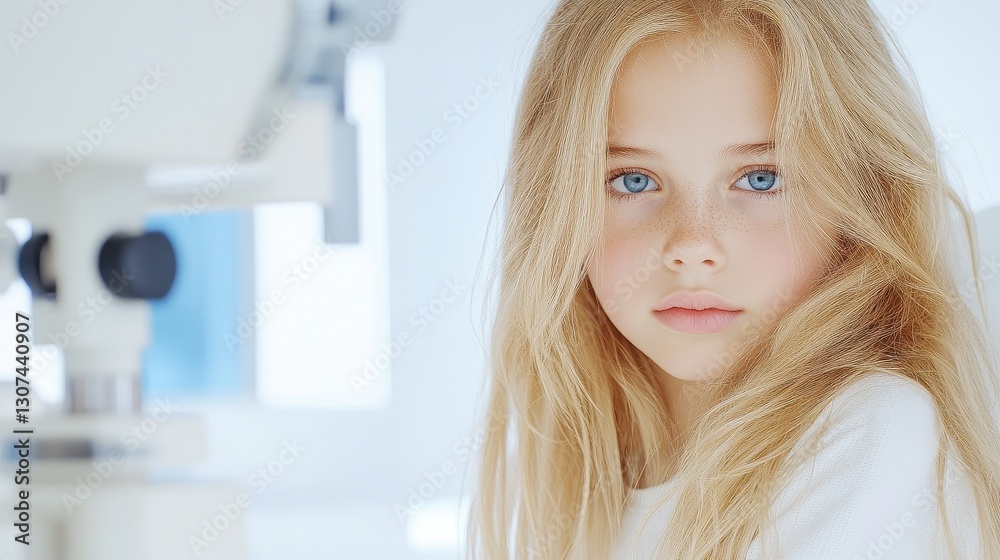 Freckled Girl Posing During Eye Test Freckled Girl Posing During Eye Test
