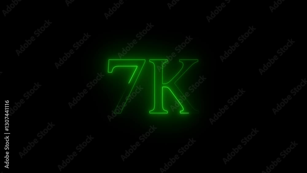 7 K Electric lighting text with animation on black background, 7K subscribers thank you text font with light. Luminous and shimmering haze inside the letters of the text 7K 4k video 7 K Electric lighting text with animation on black background, 7K subscribers thank you text font with light. Luminous and shimmering haze inside the letters of the text 7K 4k video