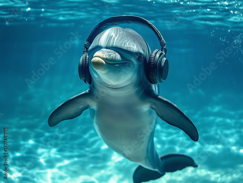 Dolphin Wearing a Pair of Headphones photo