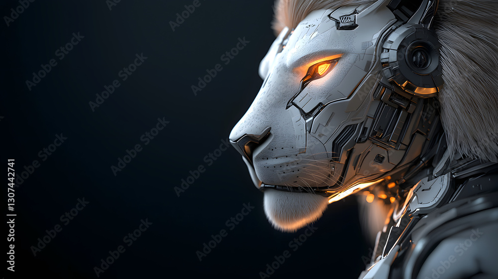 Futuristic Robotic Lion with Glowing Eyes in a Dark Setting - Stunning Cyberpunk Aesthetic Futuristic Robotic Lion with Glowing Eyes in a Dark Setting - Stunning Cyberpunk Aesthetic