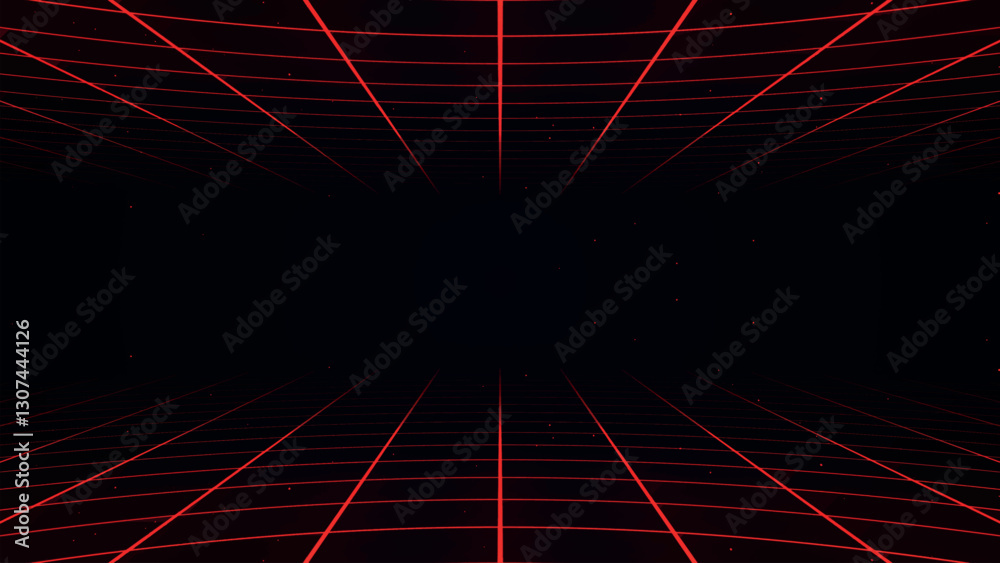 Retro perspective grid in infinity. Abstract landscape grid lines, background image. Digital wireframe background with lines in 80s and 90s style. Futuristic grid pattern. Vector illustration