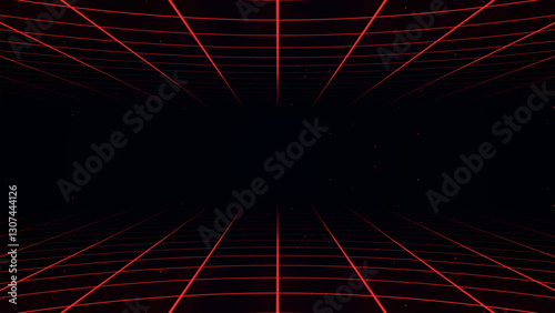 Retro perspective grid in infinity. Abstract landscape grid lines, background image. Digital wireframe background with lines in 80s and 90s style. Futuristic grid pattern. Vector illustration