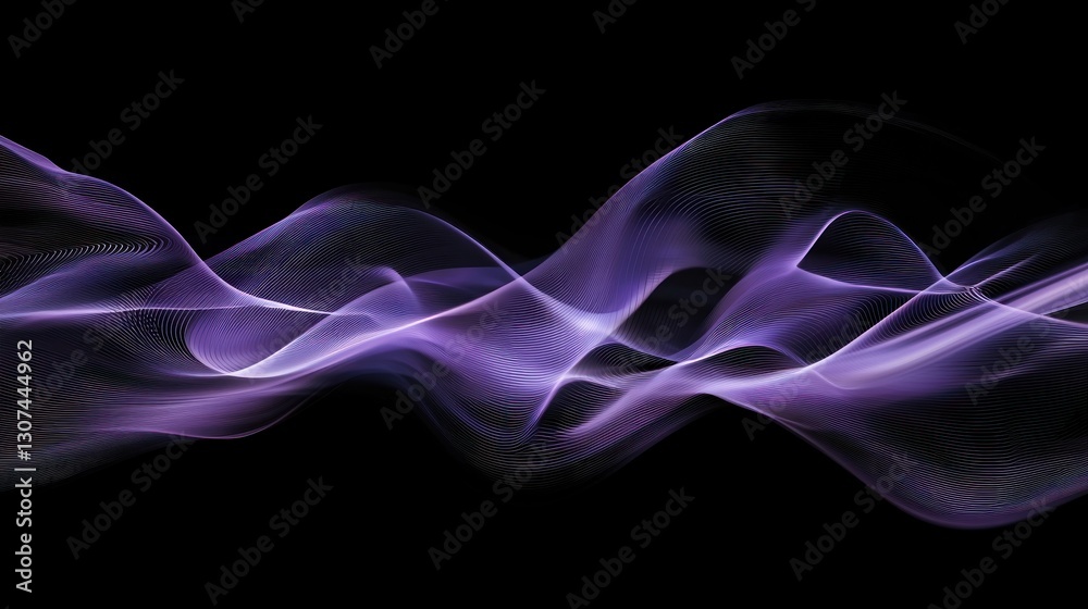 Abstract image of purple wave like formations on black background Abstract image of purple wave like formations on black background