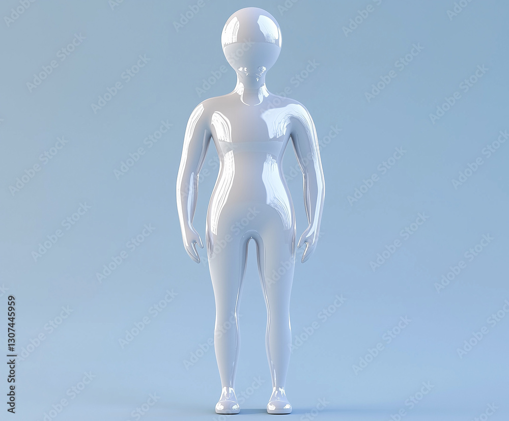 Obraz premium Stylized 3D Human Figure with a Glossy Reflective Surface, Isolated