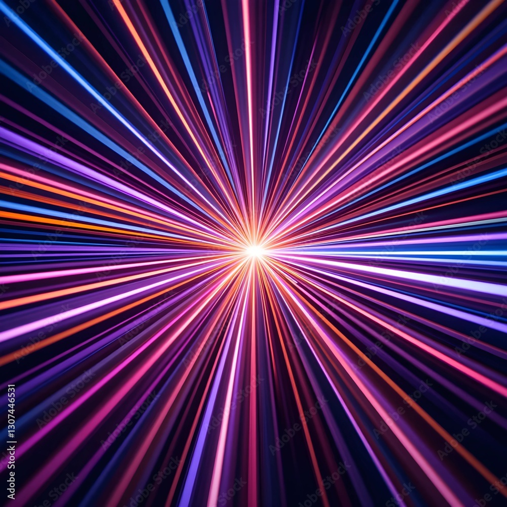 Fototapeta premium Abstract Burst: A vibrant display of colorful light rays emanates from a central point, creating a sense of energy, motion, and visual impact. Ai generated image