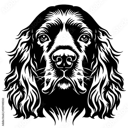 american water spaniel Intricate black and white spaniel portrait art: detailed canine illustration
