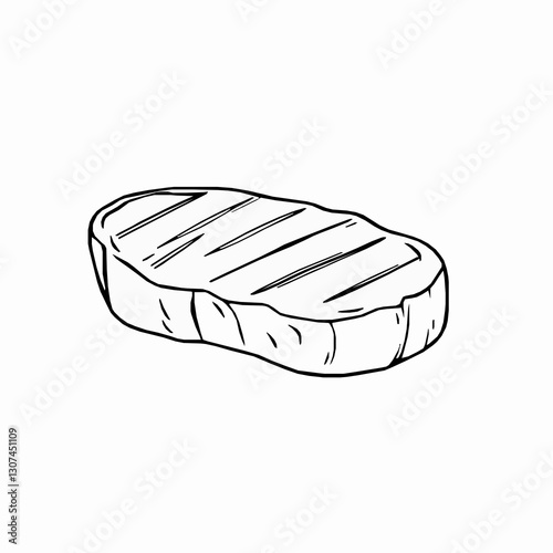 black outline vector of a piece of steak with grill marks