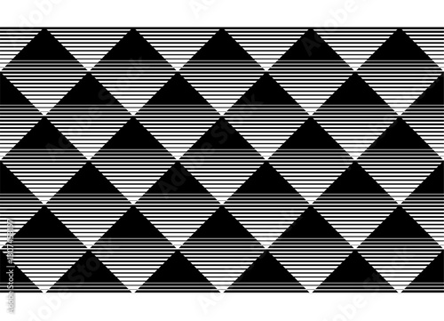 Black and white symmetrical vector pattern of striped squares. Design element for covers, prints, packaging and graphic projects. Vector background.