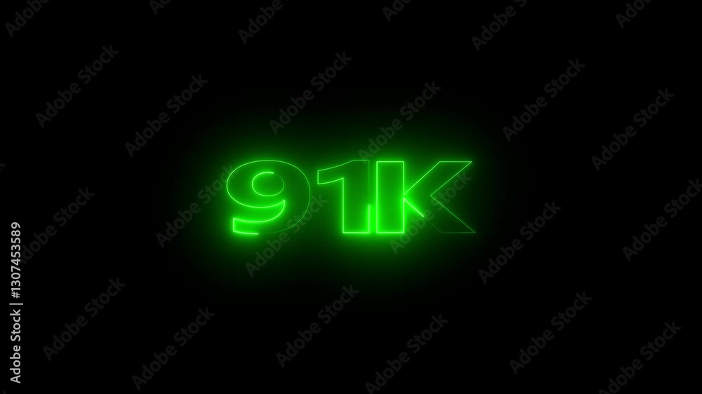 91 K Electric lighting text with animation on black background, 91K subscribers thank you text font with light. Luminous and shimmering haze inside the letters of the text 91K 4k video 91 K Electric lighting text with animation on black background, 91K subscribers thank you text font with light. Luminous and shimmering haze inside the letters of the text 91K 4k video