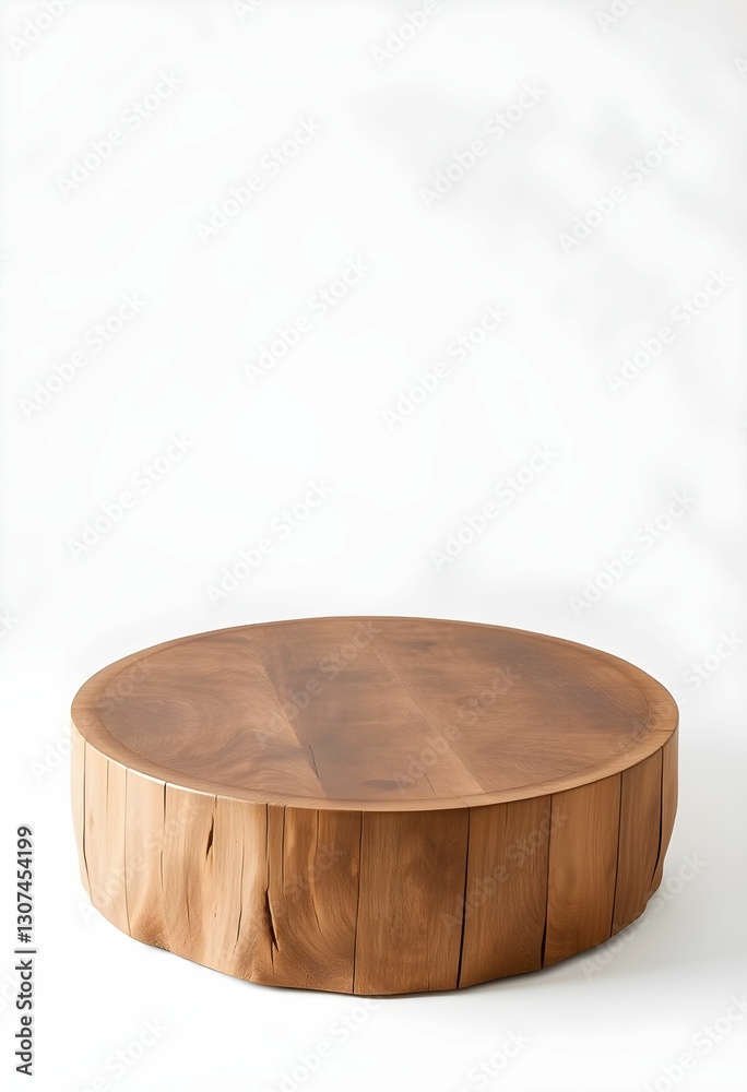Wooden tree slice pedestals, Circular wooden platforms, Natural wood textures, Rustic display stands, generative ai Wooden tree slice pedestals, Circular wooden platforms, Natural wood textures, Rustic display stands, generative ai
