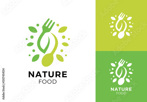 fork spoon and leaf logo design. icon symbol for health restaurant food	