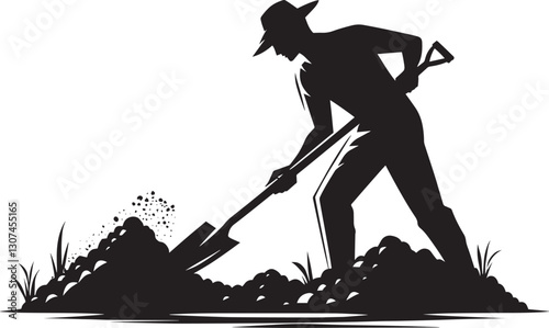 Worker Digging with a Shovel Silhouette Vector Illustration isolated on a white background